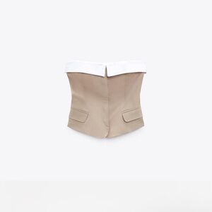 Zara Stylish Tan Strapless Top with White Trim